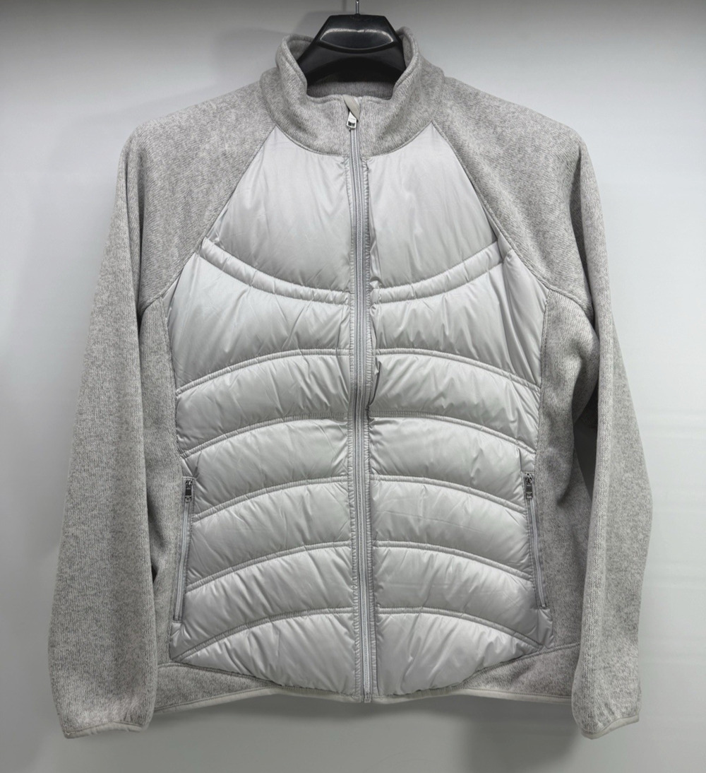 LONDON FOG Sweater Fleece /Down Panels Full Zip Jacket Light Gray Women's XXL